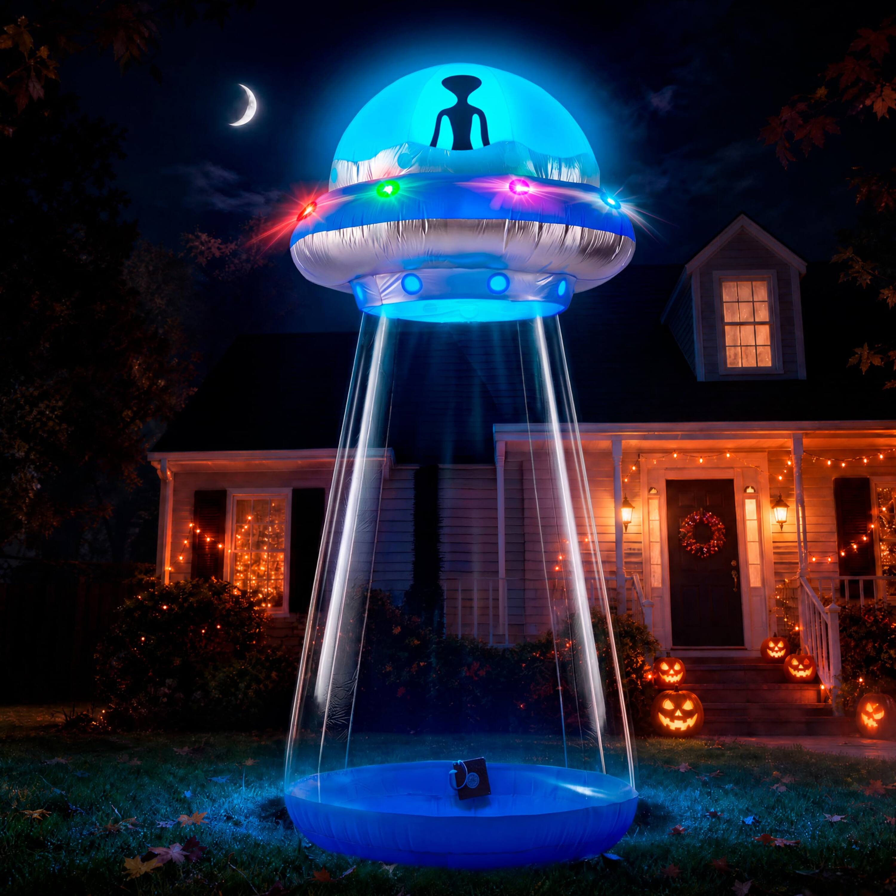 Joyfy - 9FT Tall Halloween Inflatable UFO Outdoor Decoration, Built-in Color Changing LEDs for Halloween Yard Garden Lawn Decor - Multicolor
