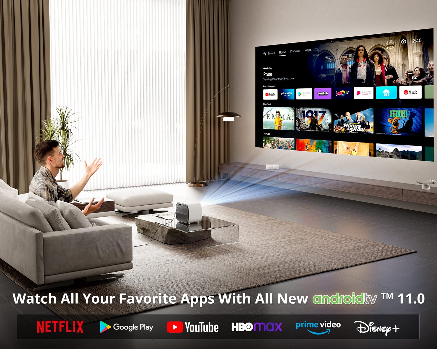 ETOE E3 Pro 4K 1080P Smart Projector, Android TV 11.0