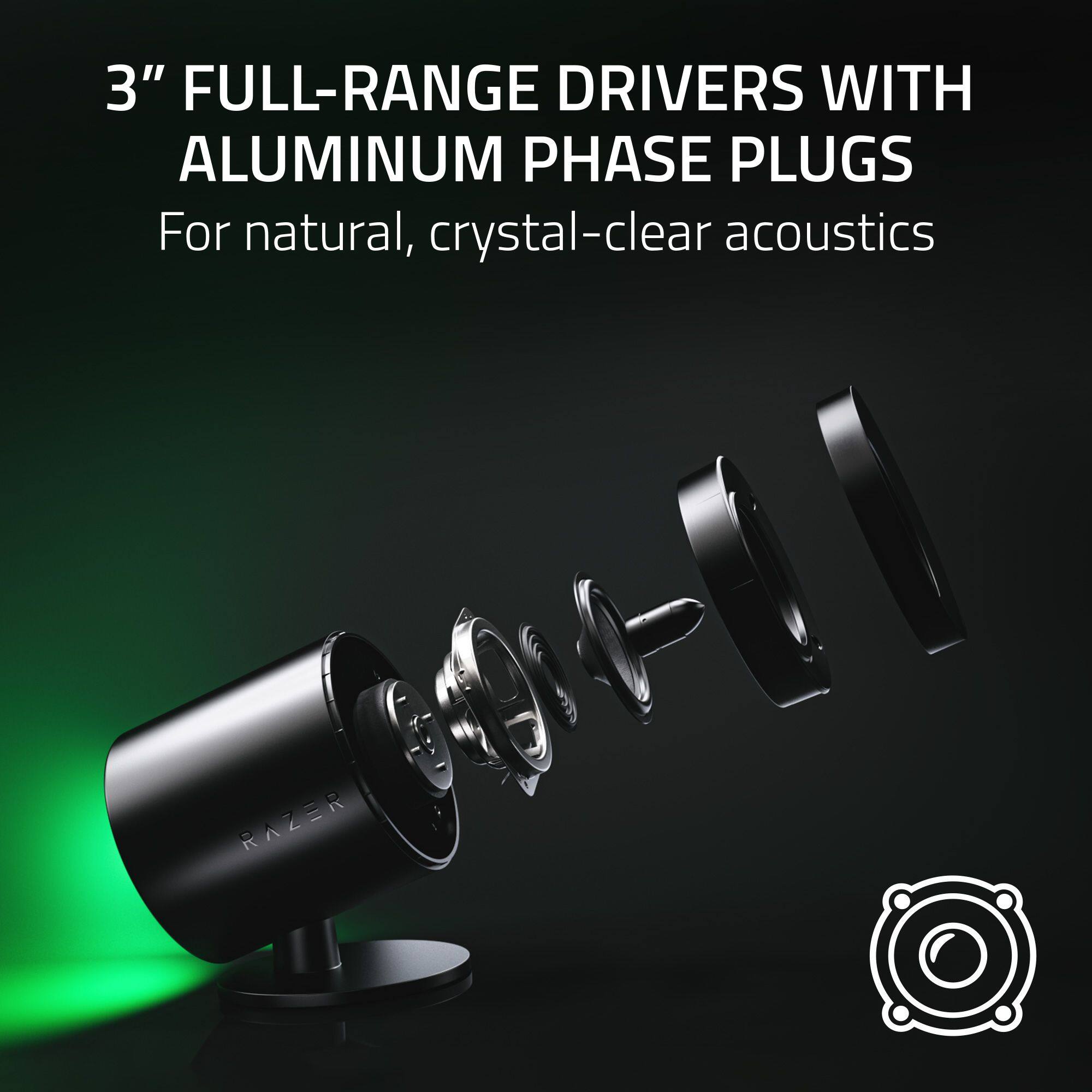 3" Full-Range Drivers with Aluminum Phase Plugs - For natural, crystal-clear acoustics - Razer gort1