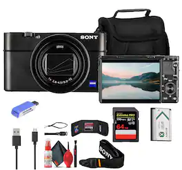 Sony - Cyber-shot DSC-RX100 VII Digital Camera + 64GB Card + Case + More (International Version) - Black