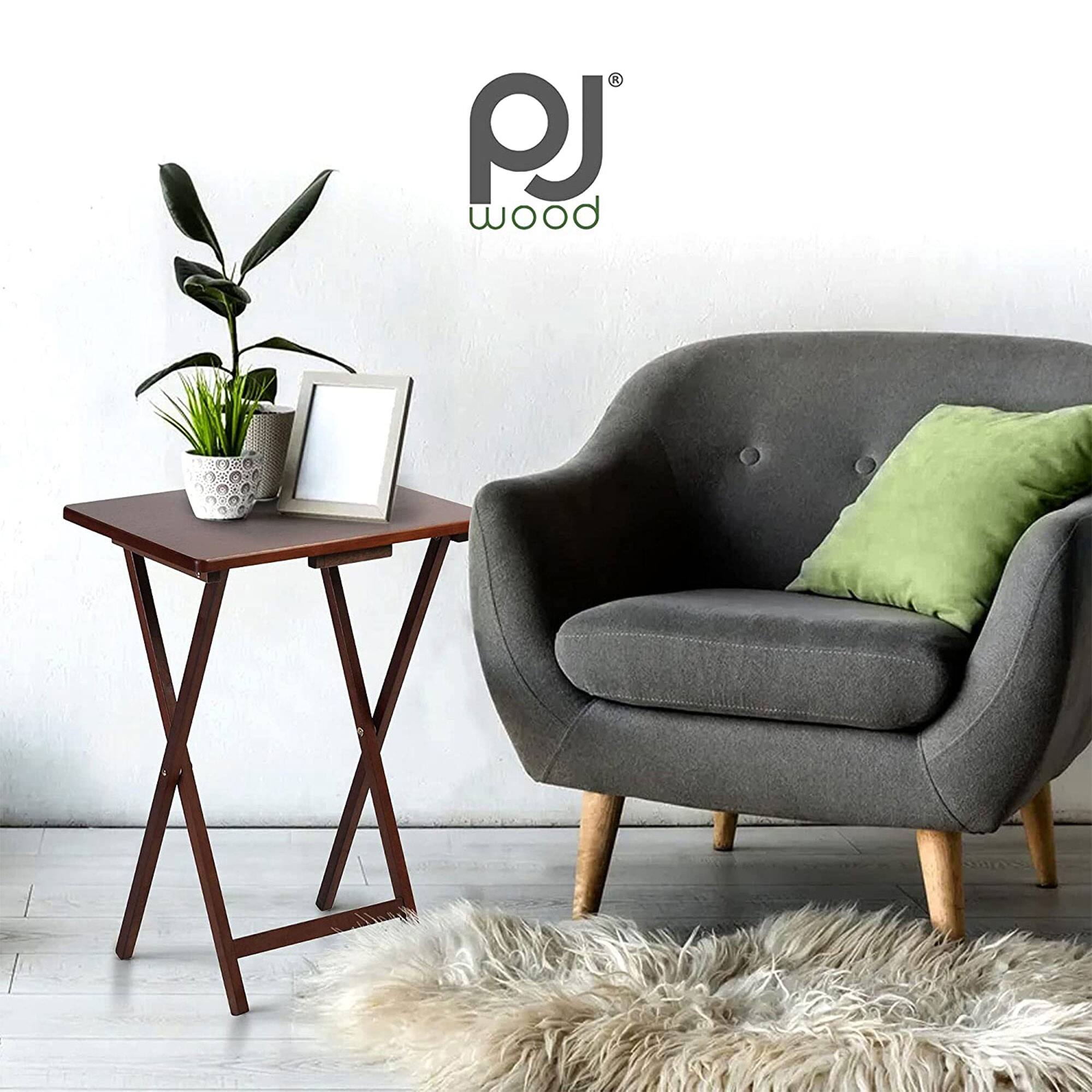 Alt View 5. PJ Wood - PJ Wood Folding TV Tray Portable Living Room Snack Table, 2 Piece Set, Honey Oak - Black.