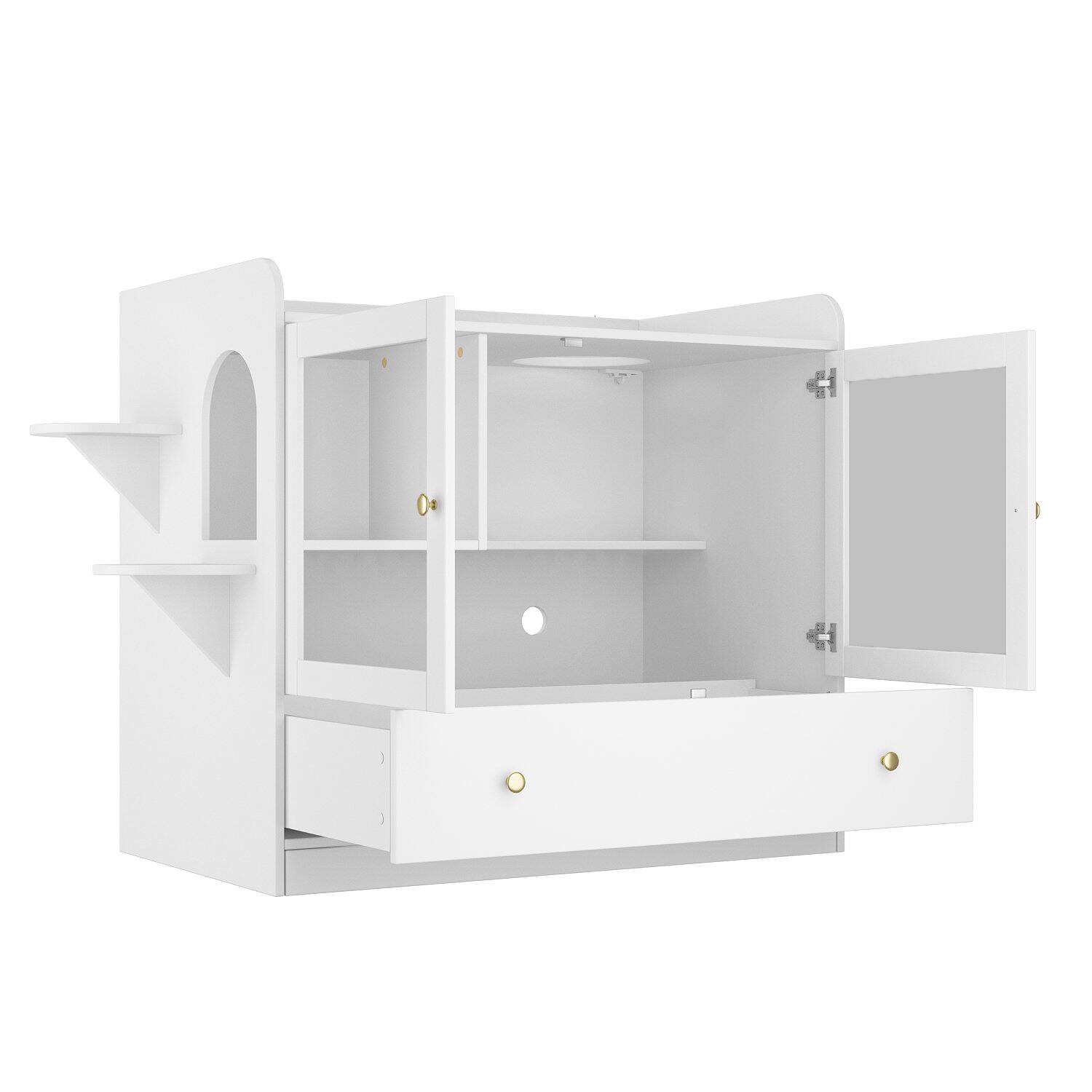 Angle. FUFU & GAGA - Modern Cat Furniture Cabinet – Multi-Level Cat House with Litter Box Storage, Scratching Posts & Display Top,.