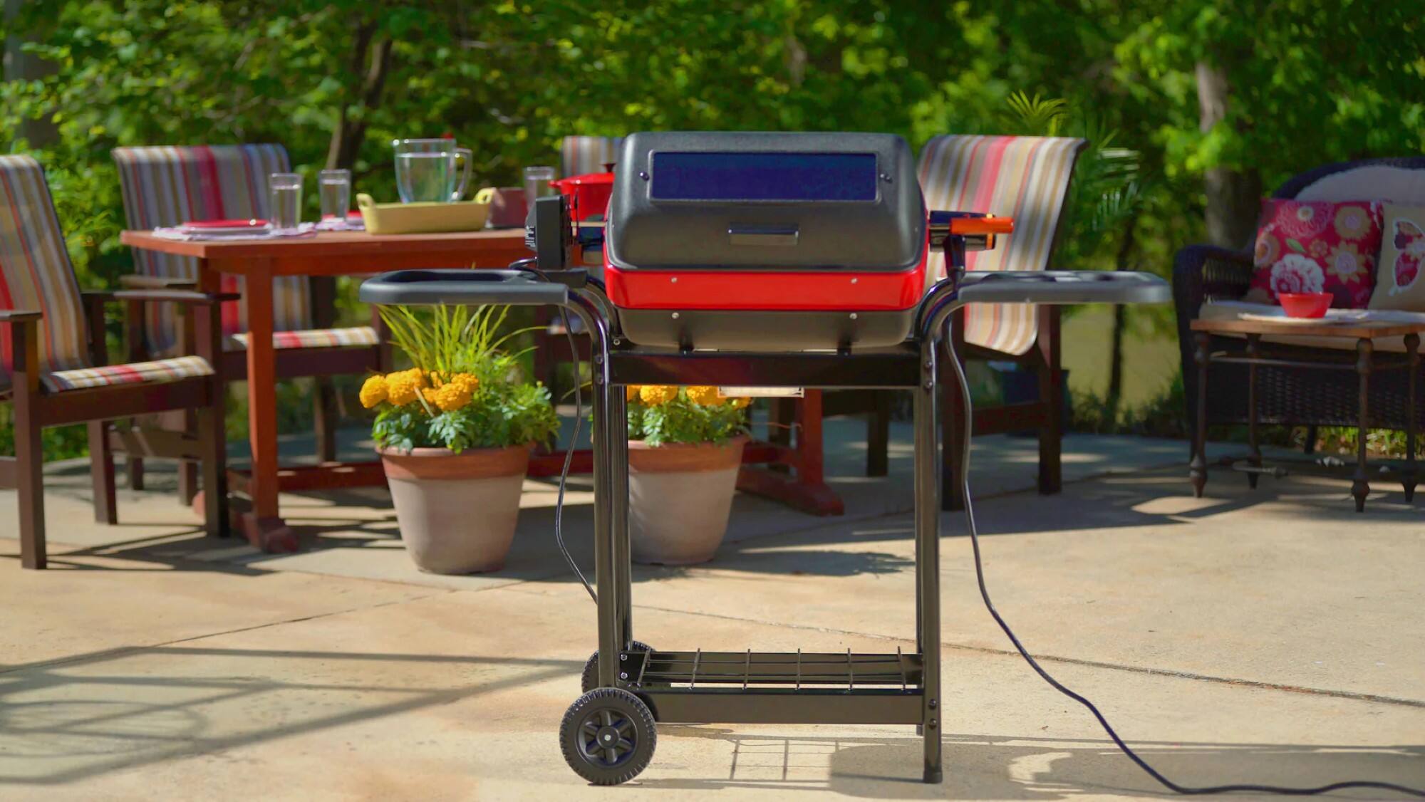 Alt View 3. Americana Grills - Americana 3-Zone Electric Tabletop BBQ Grill w/ Cart & Polymer Side Tables.