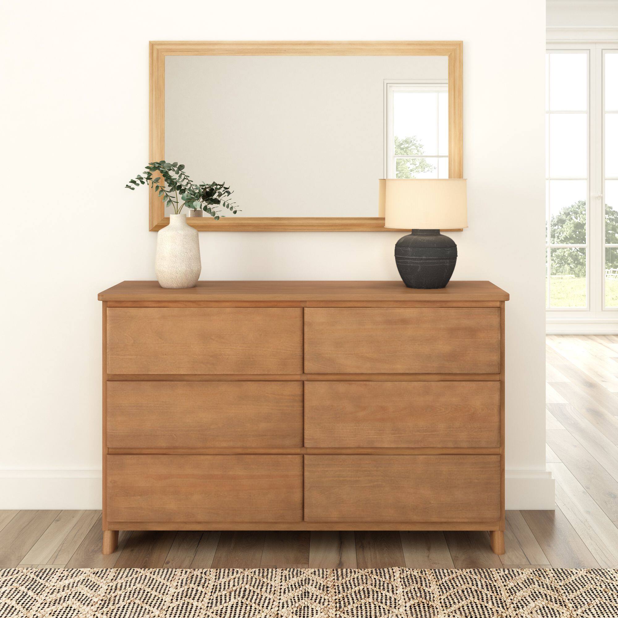 Alt View 1. Plank+Beam - Plank+Beam Modern Farmhouse 6 Drawer Dresser, Pecan Wirebrush - Pecan Dip.