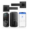 DESLOC - B200 Smart Lock Keyless Entry Fingerprint Deadbolt with Handle/Lever Set, Front Door Replacement, Bluetooth App - Black - Square Lever