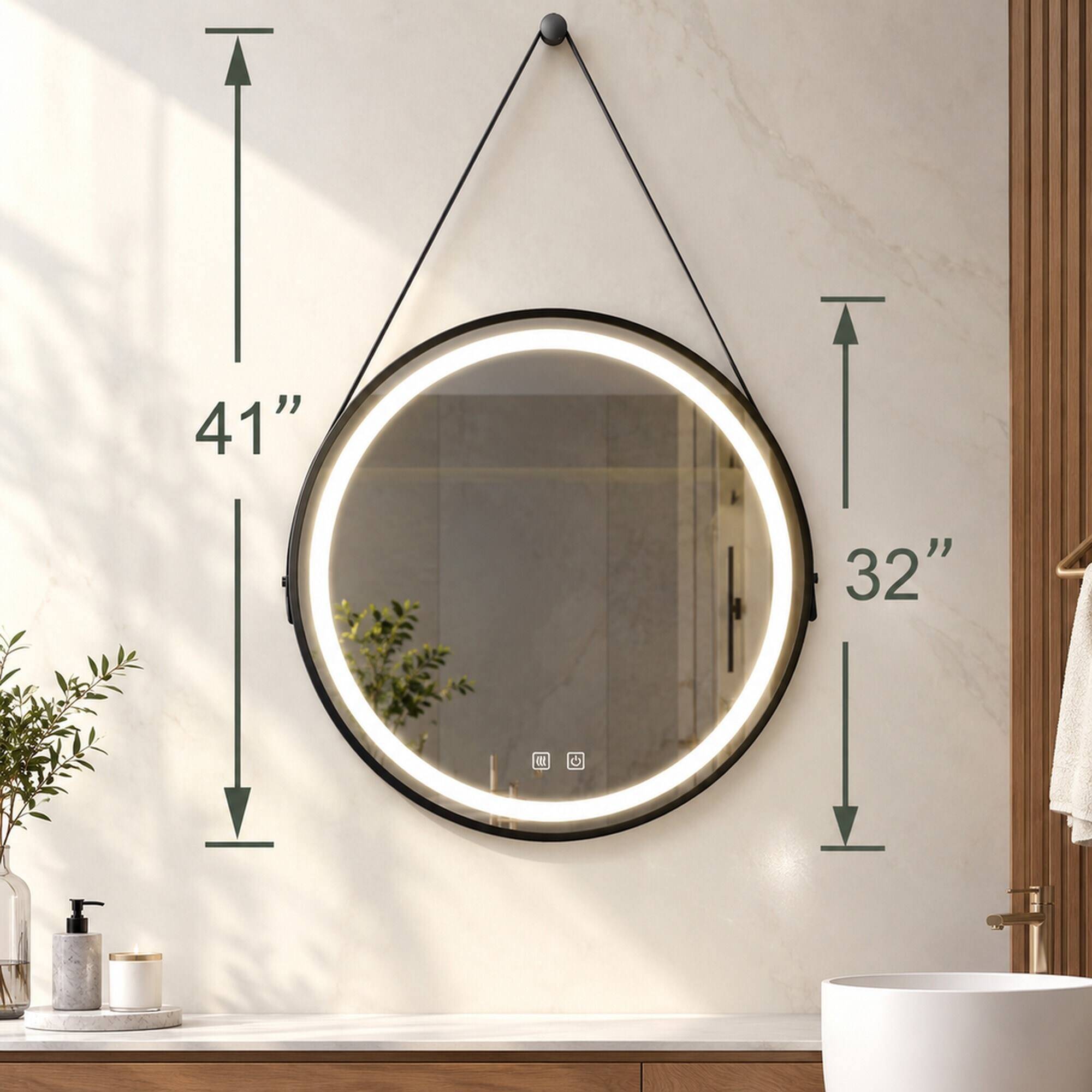 RYHNUYNE 32 in LED Bathroom Vanity Mirror, Black Aluminum Frame ...