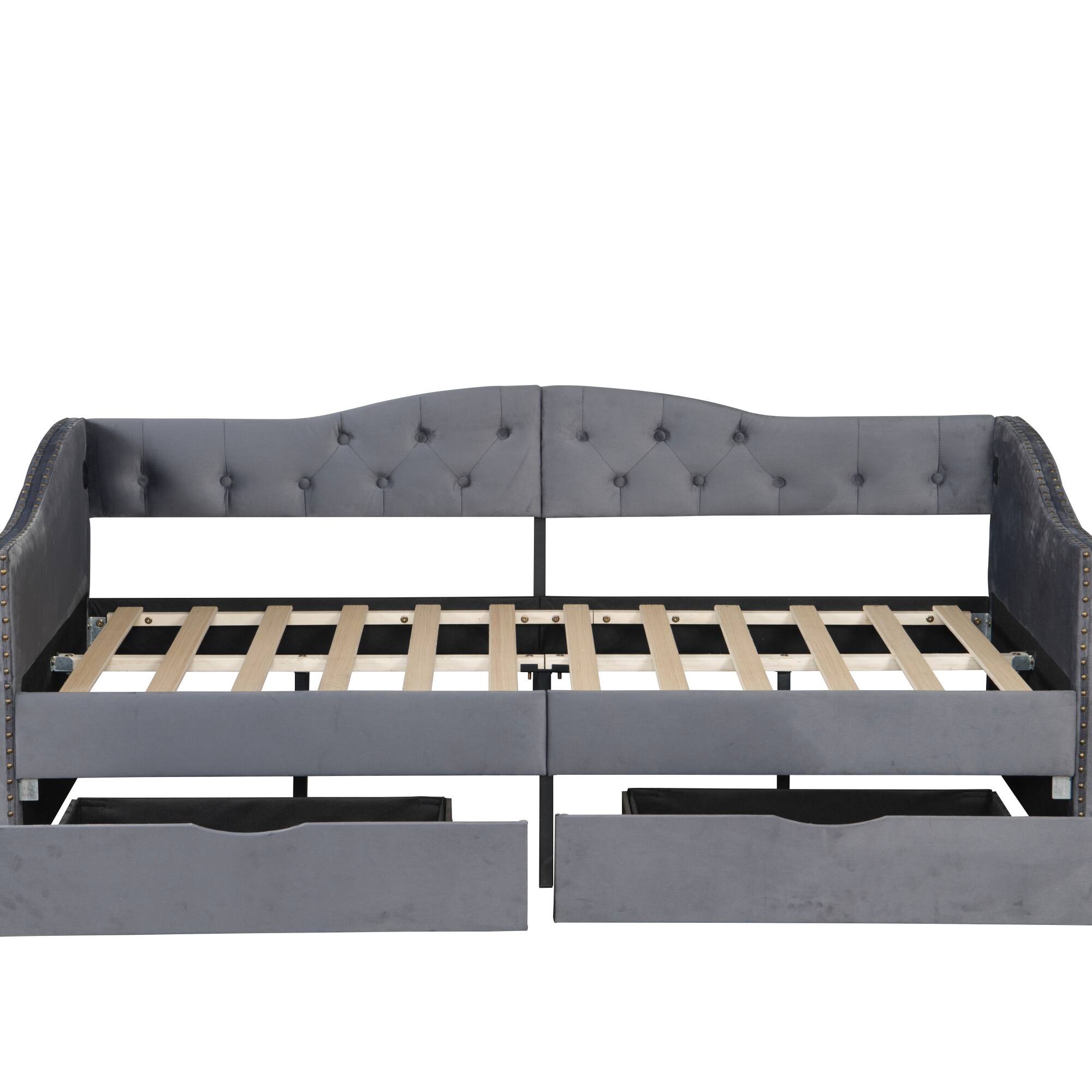 Alt View 1. GOODSILO - Upholstered Twin Daybed with Storage Drawers, No Box Spring Required, Mid-Century Design Sofa Bed for Living Rooms - Gray.