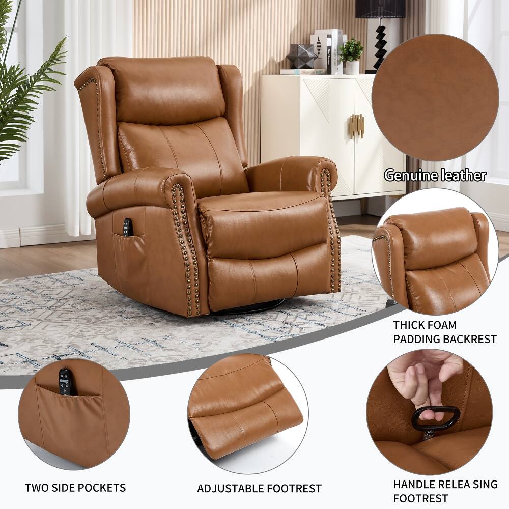 Genuine leather  
THICK FOAM PADDING BACKREST  
TWO SIDE POCKETS  
ADJUSTABLE FOOTREST  
HANDLE RELEASE FOOTREST