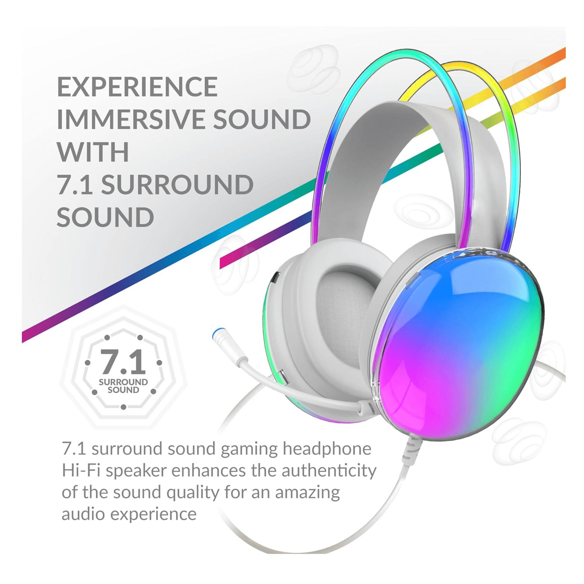 EXPERIENCE IMMERSIVE SOUND WITH 7.1 SURROUND SOUND
7.1 surround sound gaming headphone Hi-Fi speaker enhances the authenticity of the sound quality for an amazing audio experience