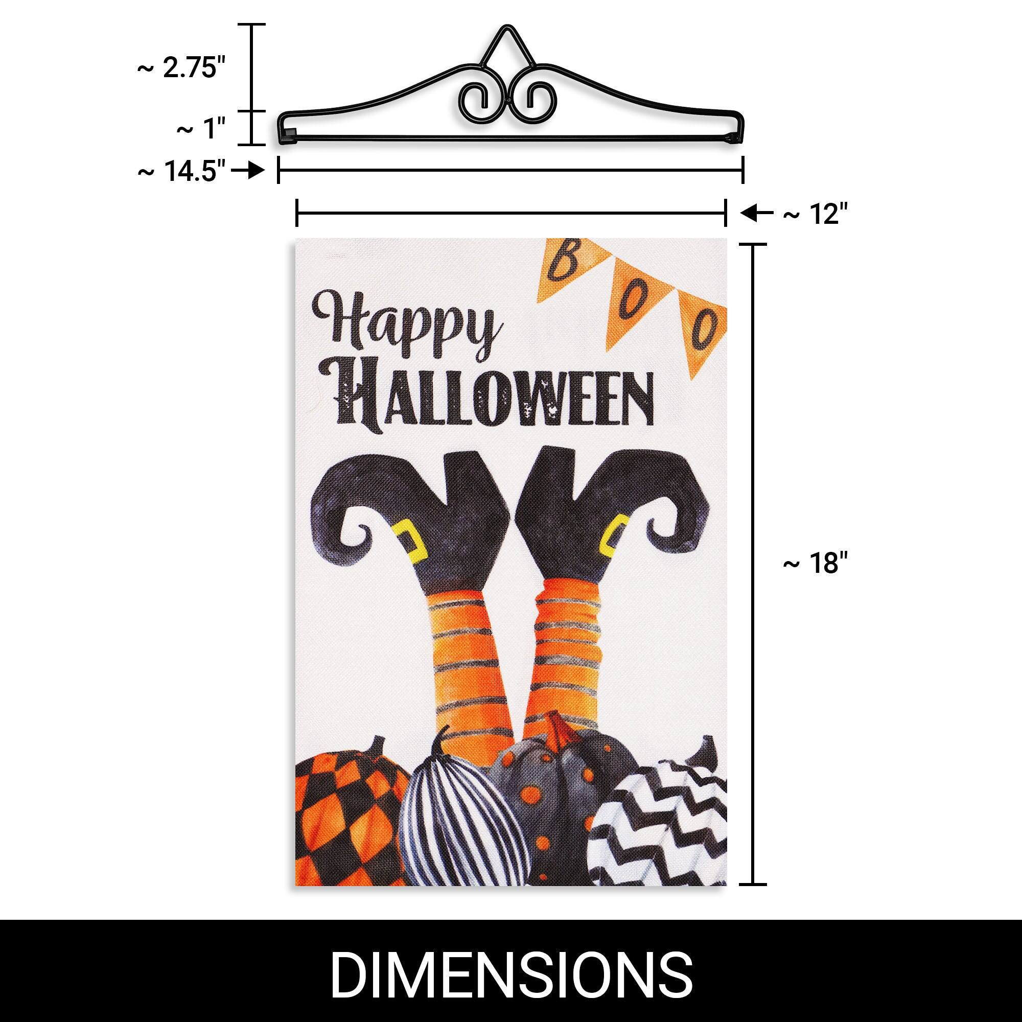 ~2.75"  
~1"  
~14.5"  
~12"  
~18"  

Happy BOO O O HALLOWEEN  

DIMENSIONS