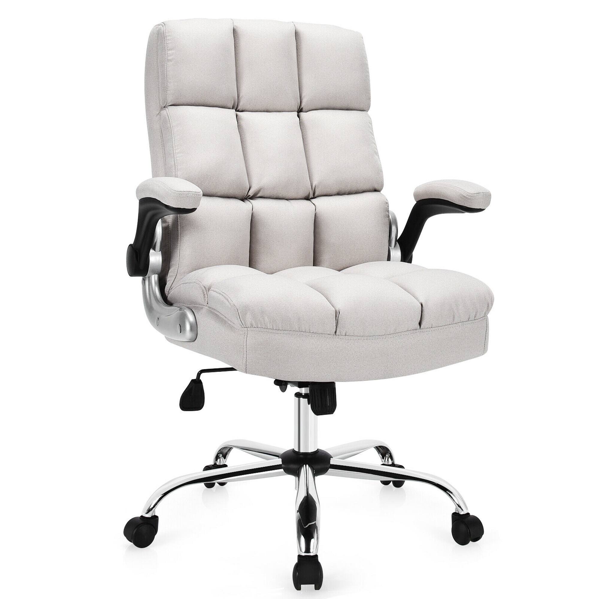 Front. Costway - Big & Tall High Back Swivel Adjustable Office Chair with Flip-Up Armrests - Beige.