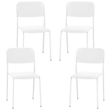 Front. Costway - Modern Dining Chairs Set of 4 with Tilted Backrest & Sturdy Metal Legs Plastic - White.