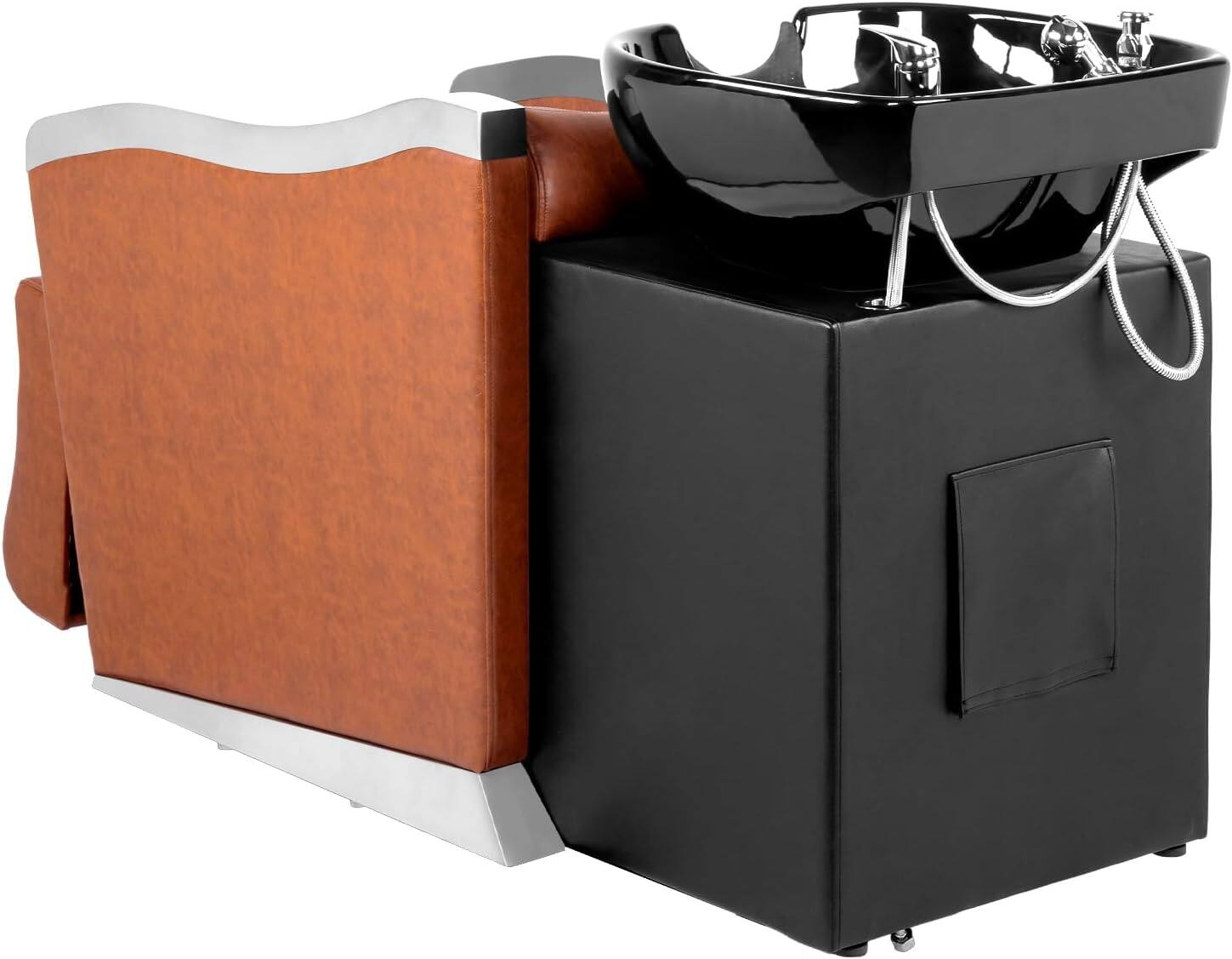 Alt View 1. Winado - Salon Backwash Unit Barber Chair with Shampoo Sink, Footrest, Neck Rest, Retractable Sprayer for Barbershop Beauty Spa - Brown.