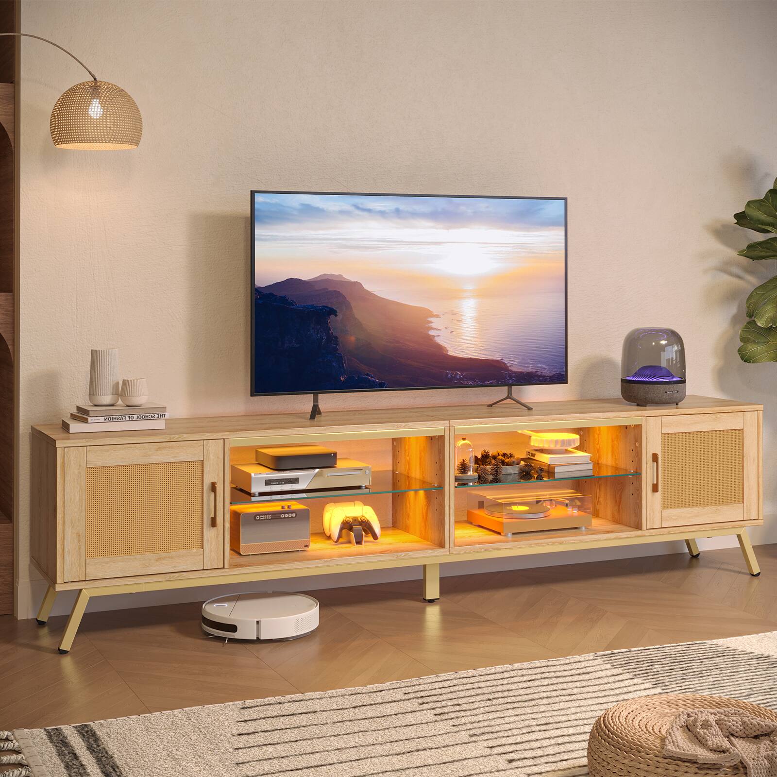 Alt View 5. Bestier - 80'' Rattan TV Stand for TVs up to 85" - Wood.