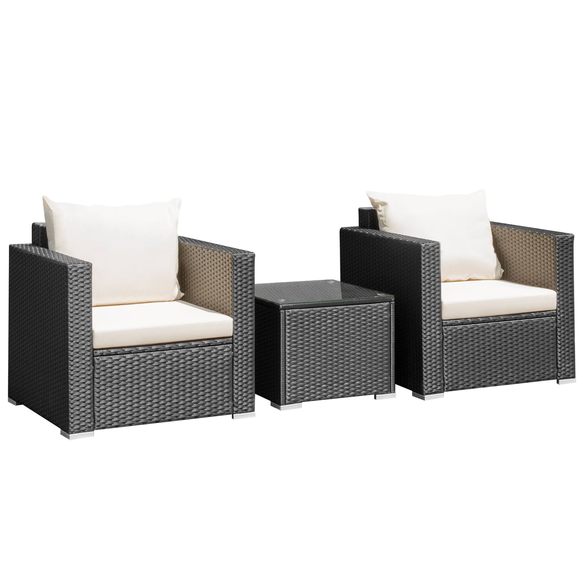 Alt View 1. Gymax - Gymax 3PCS Rattan Patio Conversation Furniture Set Outdoor Sofa Set w/ Cushions - Black.