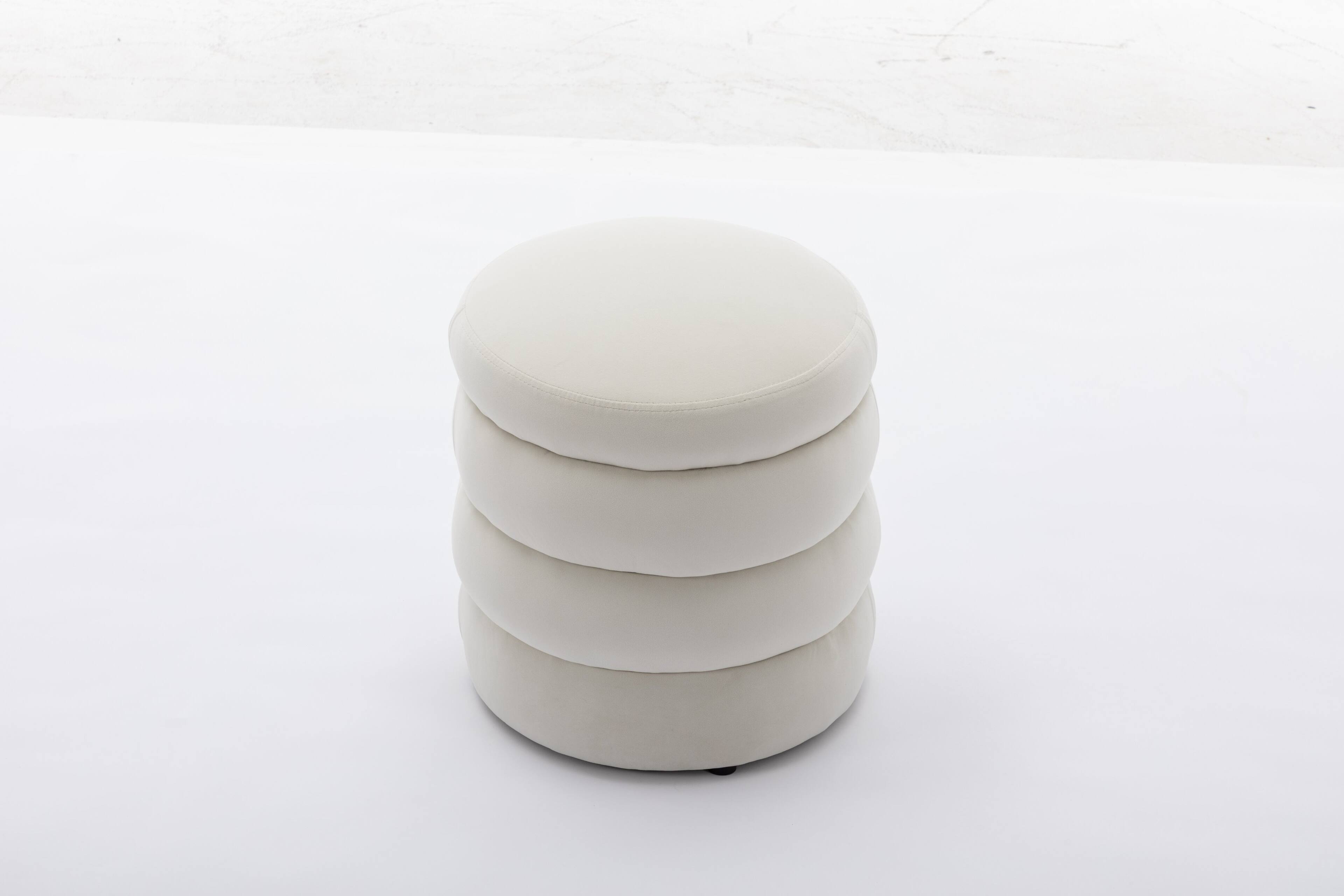 Alt View 8. GOODSILO - Soft Velvet Round Ottoman Footrest Stool with Wooden Frame for Living Room and Bedroom Comfortable Seating - Ivory.