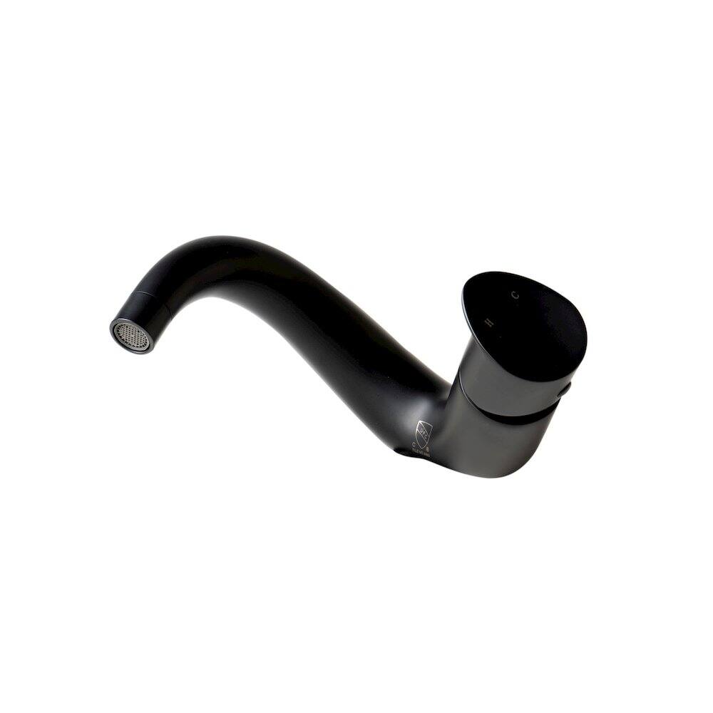 Front. Alfi - Black Matte Wave Single Lever Bathroom Faucet - Black.