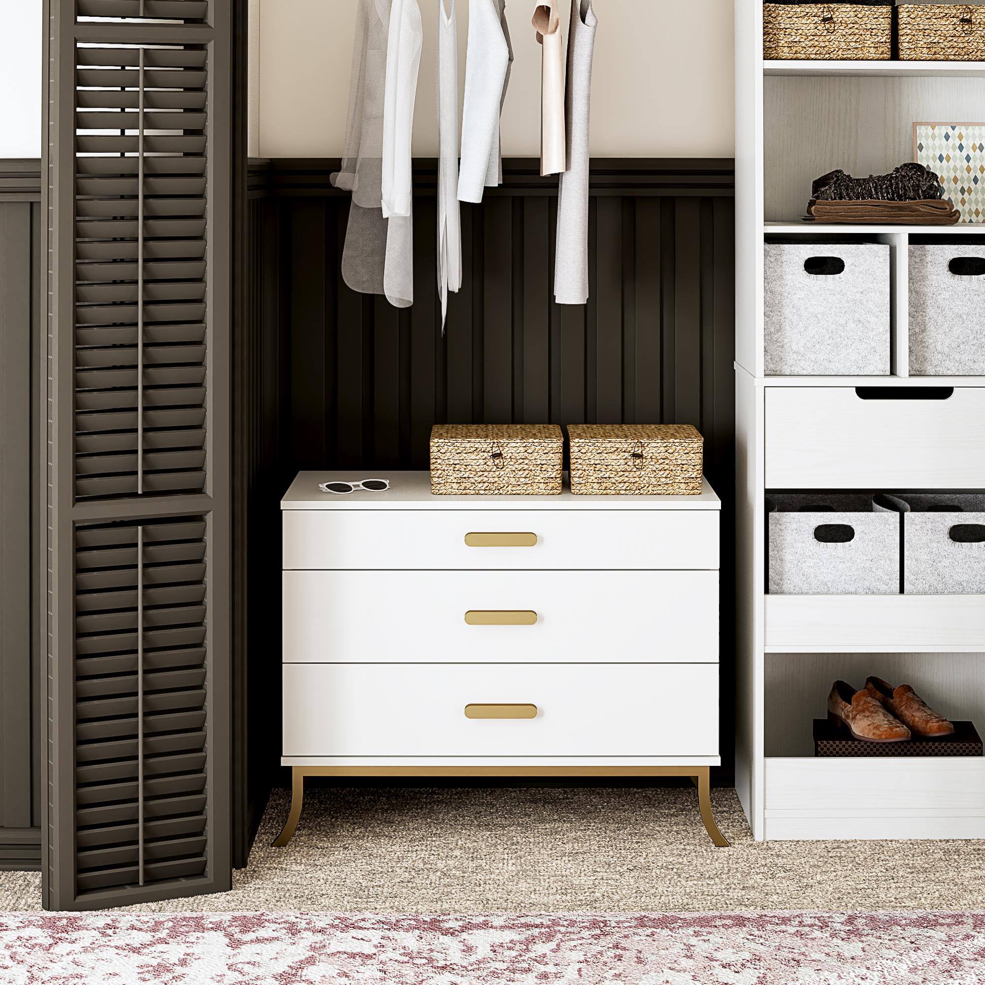 Front. TinyHomie - 3-Drawer Dresser with Oval Handles - White and Gold.