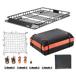 VEVOR - Roof Rack Basket, 64 x 39 x 4.1 in, Universal Rooftop Cargo Carrier with 44.1 x 34.3 x 10.2 in Cargo Bag, Net - Black