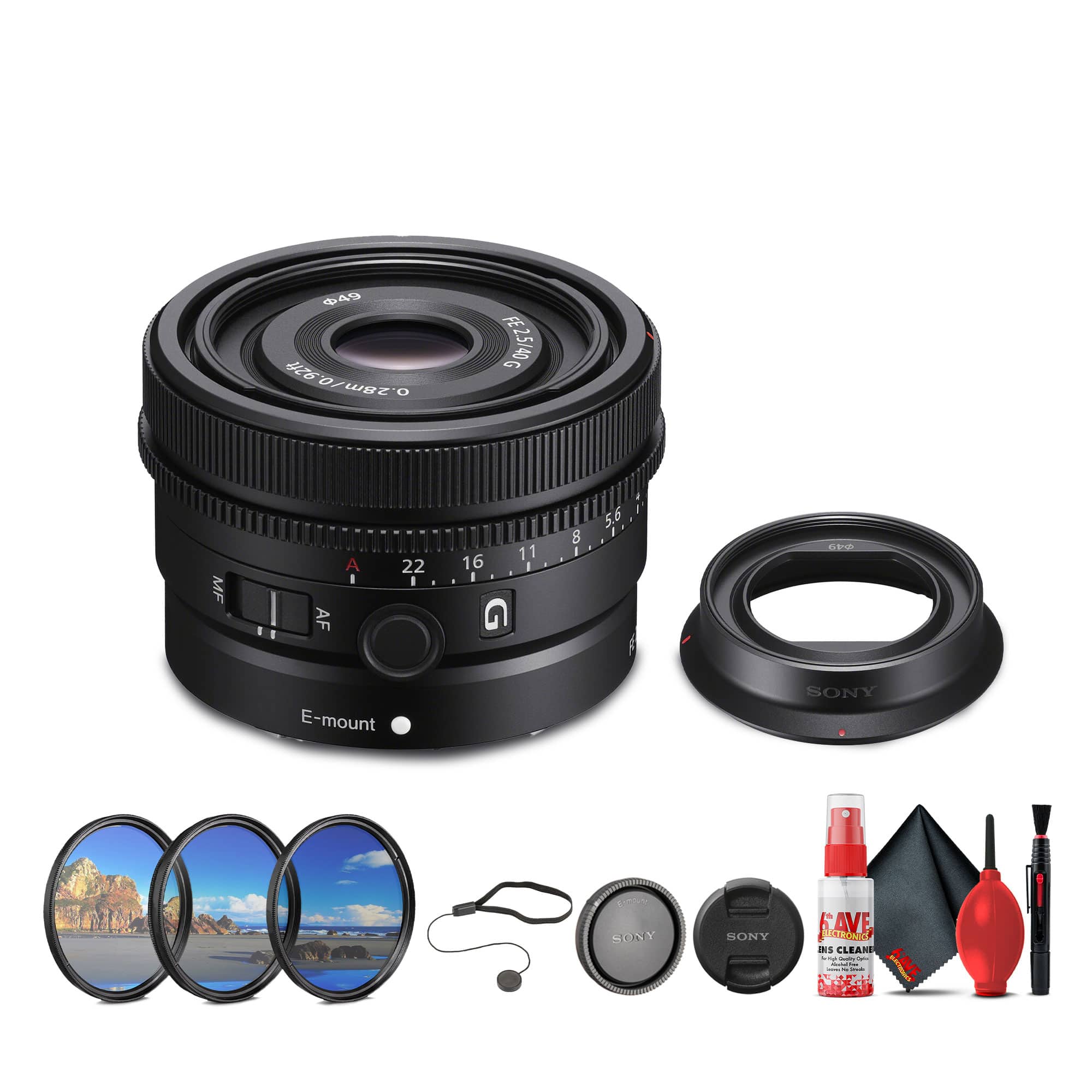 Sony - FE 40mm f/2.5 G Full Frame Ultra Compact Lens + Lens Filter Kit + More - Black