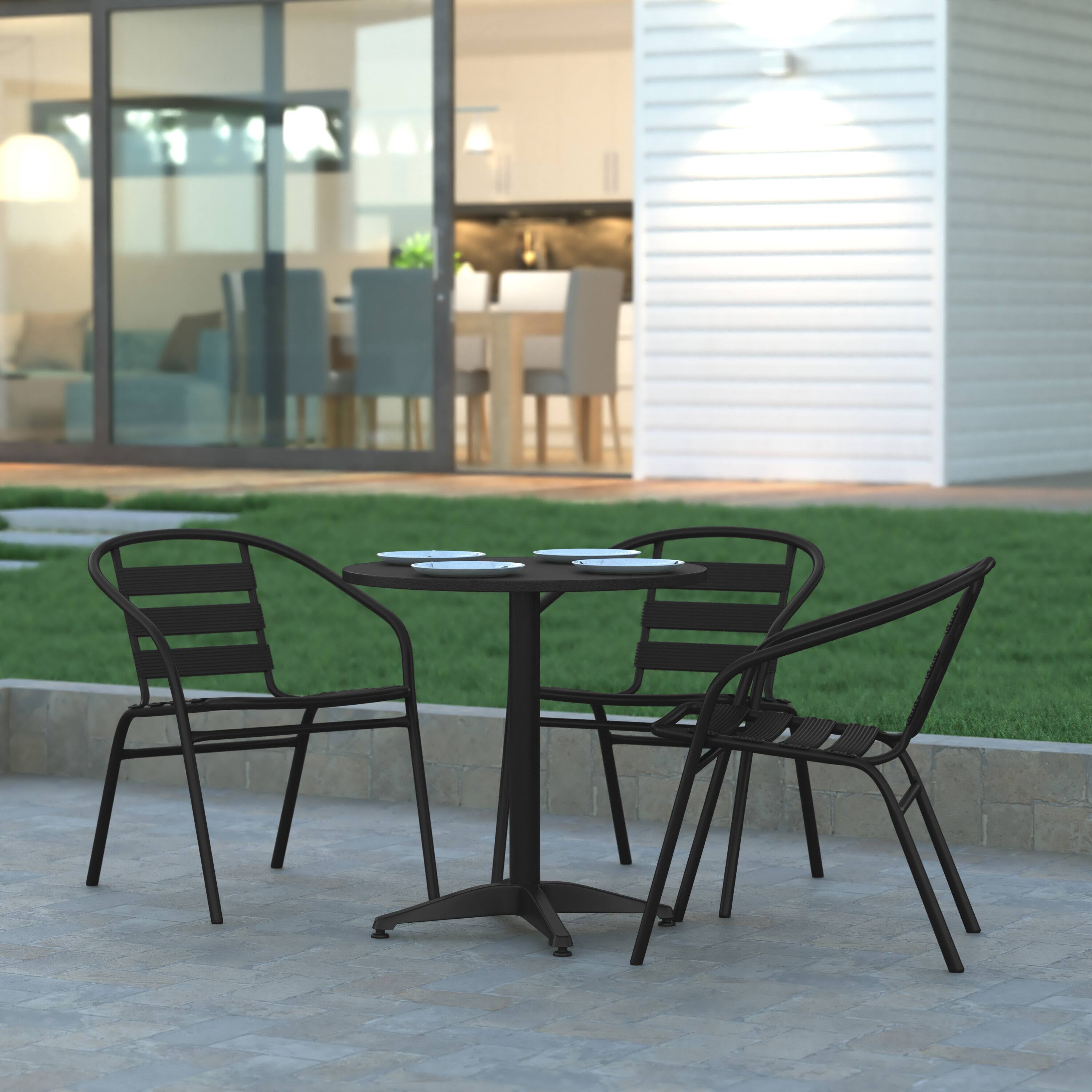 Alt View 1. Emma + Oliver - 27.5'' Round Aluminum Indoor-Outdoor Table with Base - Black.