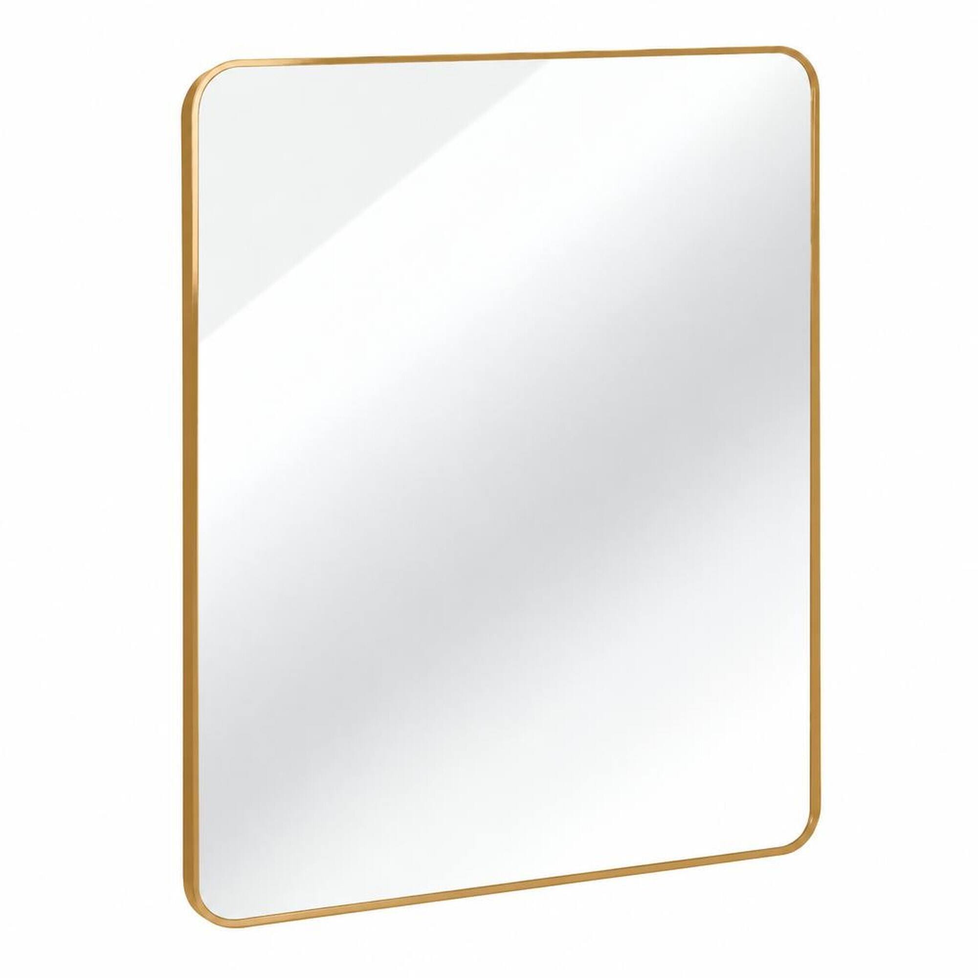Front. RYHNUYNE - 30 x 36 Inch Rectangular Bathroom Wall Mirror, Gold Aluminum Frame, 4mm HD Glass, Anti-Rust Finish.
