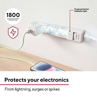 1800 JOLTS OF SURGE PROTECTION

Surge protector indicator light

Protects your electronics

From lightning, surges or spikes