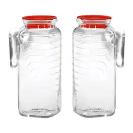 Bormioli Rocco - Gelo Glass Pitchers With Lid, 41 Oz, Set of 2, Red Lid - Clear