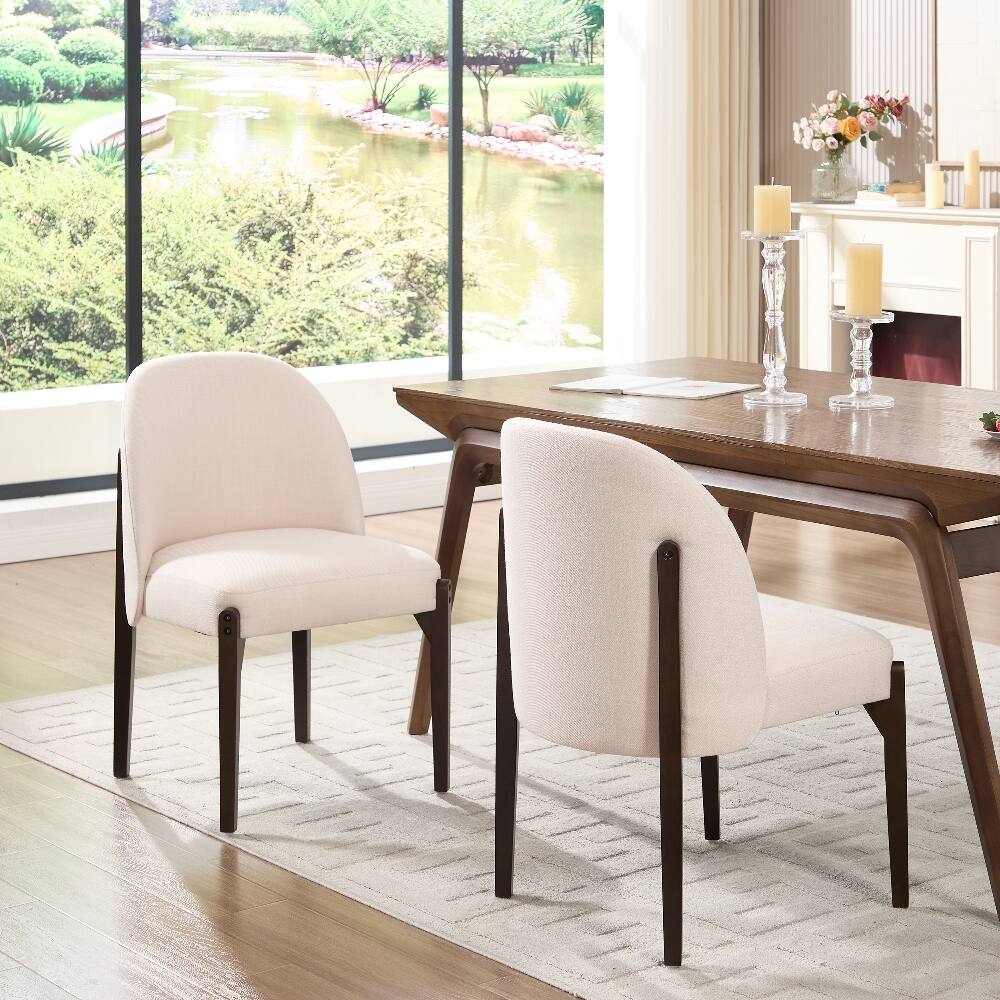 Alt View 1. Loheer - Loheer Wooden Dining Chairs Set of 2 Modern Fabric Upholstered Kitchen Farmhouse Dinner Room Chairs Beige - Beige.