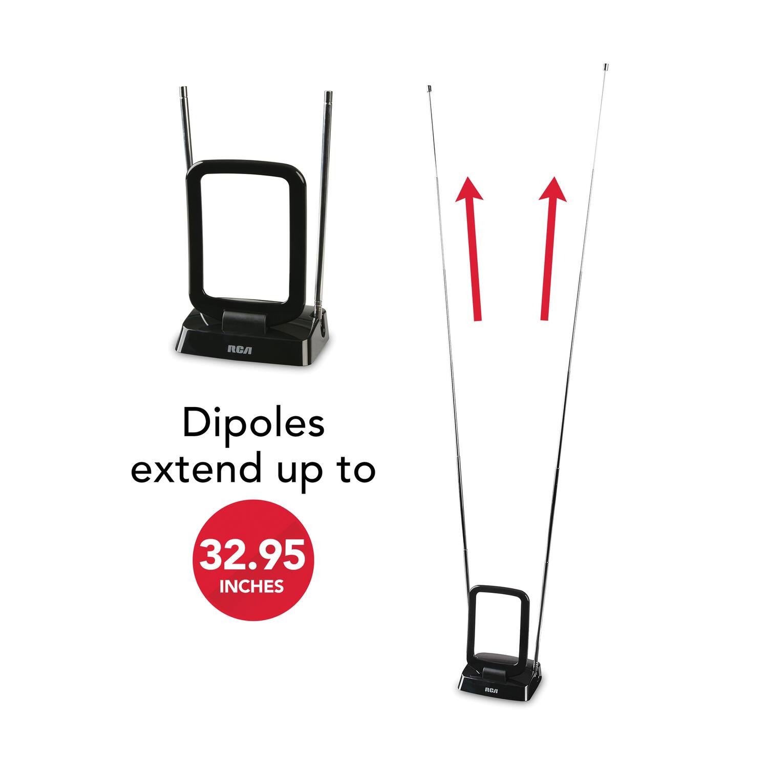 RCA Dipoles extend up to 32.95 INCHES