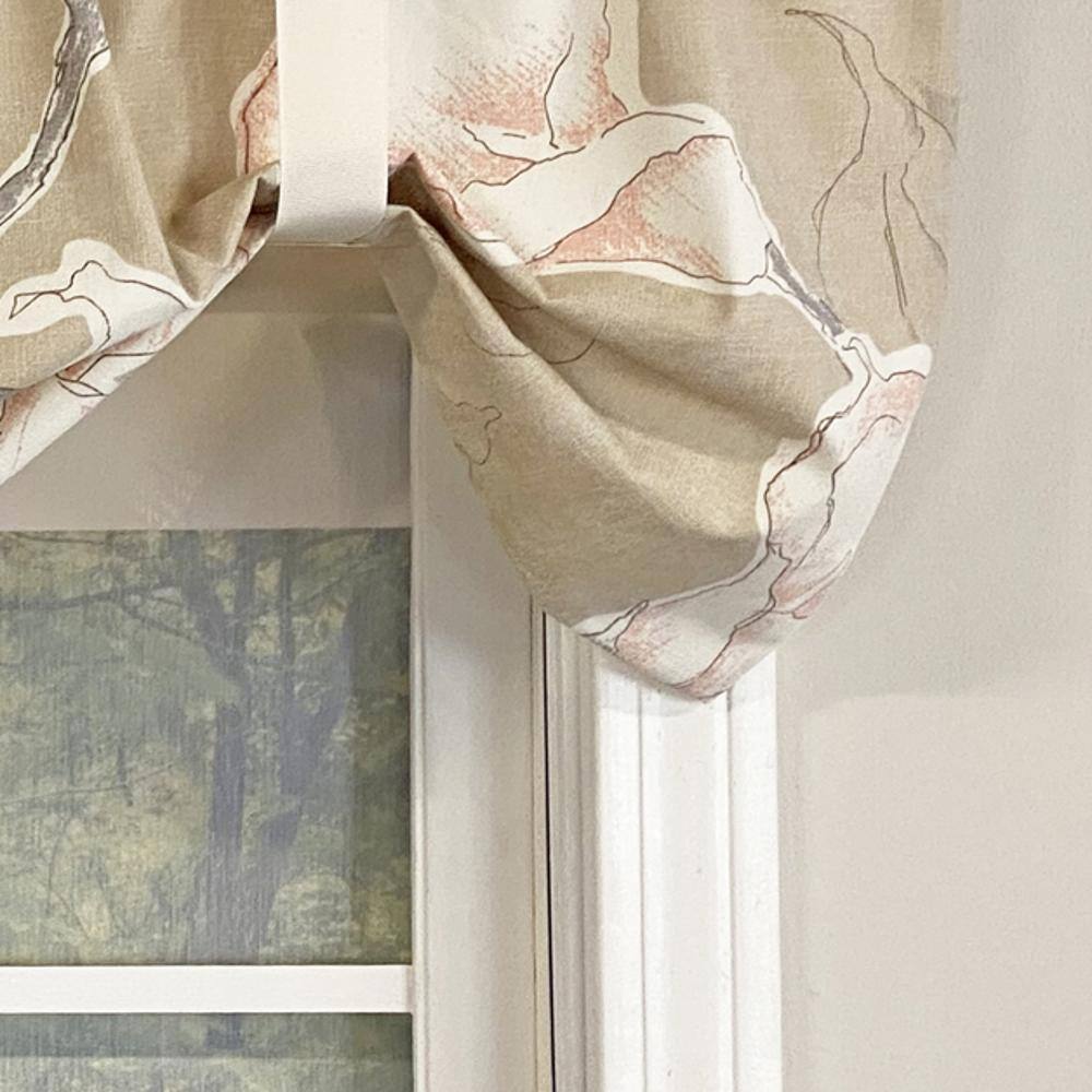 Left. RLF Home - RLF Home Calla Suspender Valance Driftwood. 3" Rod Pocket, Ribbon Ties. 50" x 16" - Driftwod.