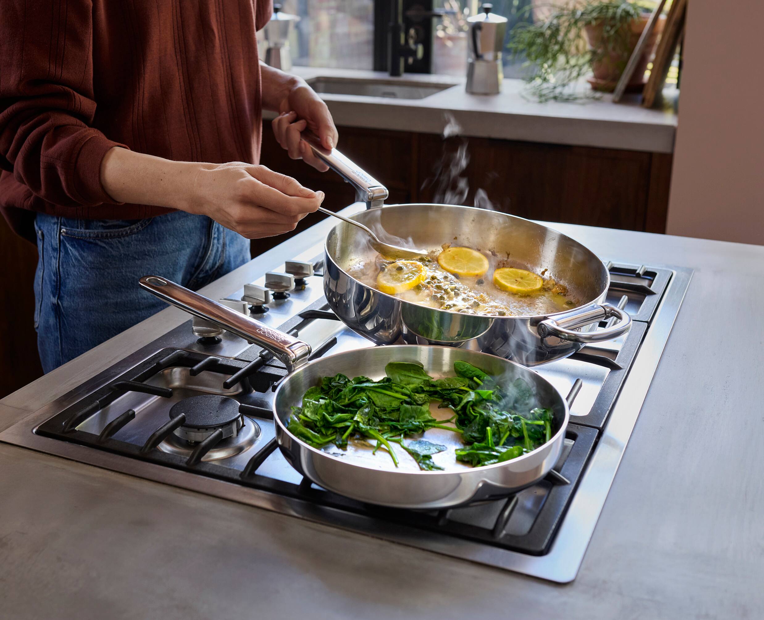 Alt View 2. Joseph Joseph - Space Steel 9.5'' Stainless Steel Frying Pan with Folding Handle - Stainless Steel.