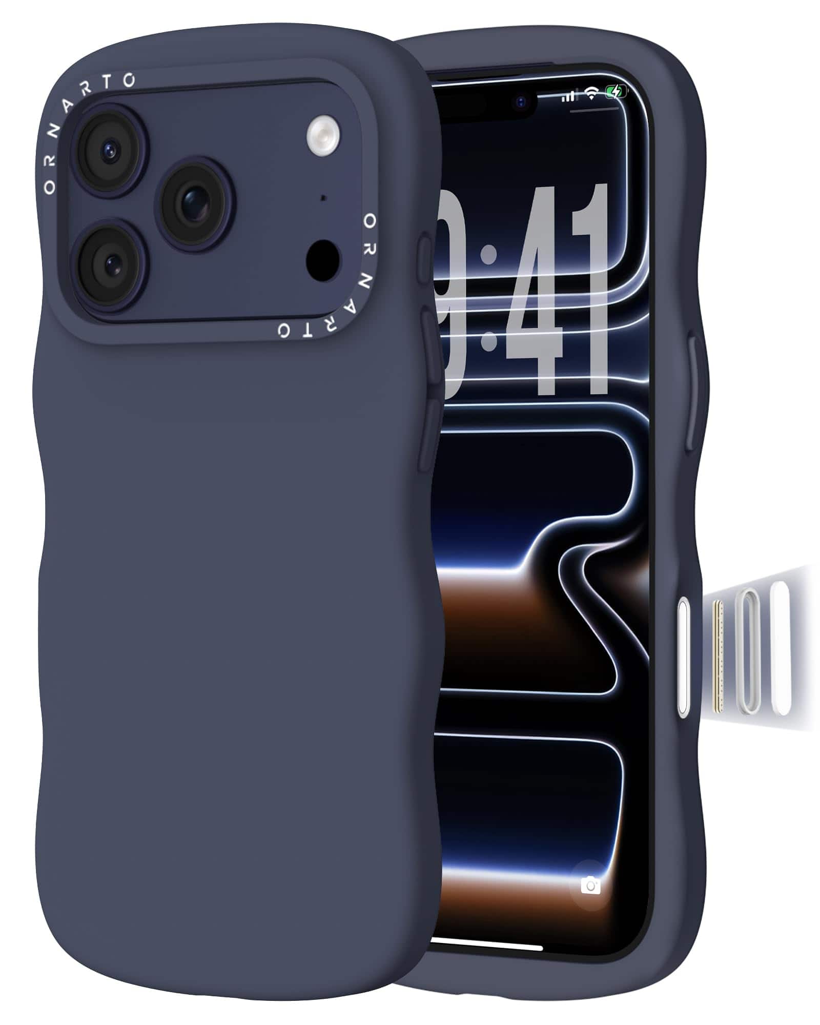 Ornarto - for iPhone 17 Pro Max Case 6.9", Wavy Liquid Silicone Protection Case with Camera Control Button - Stormy Blue