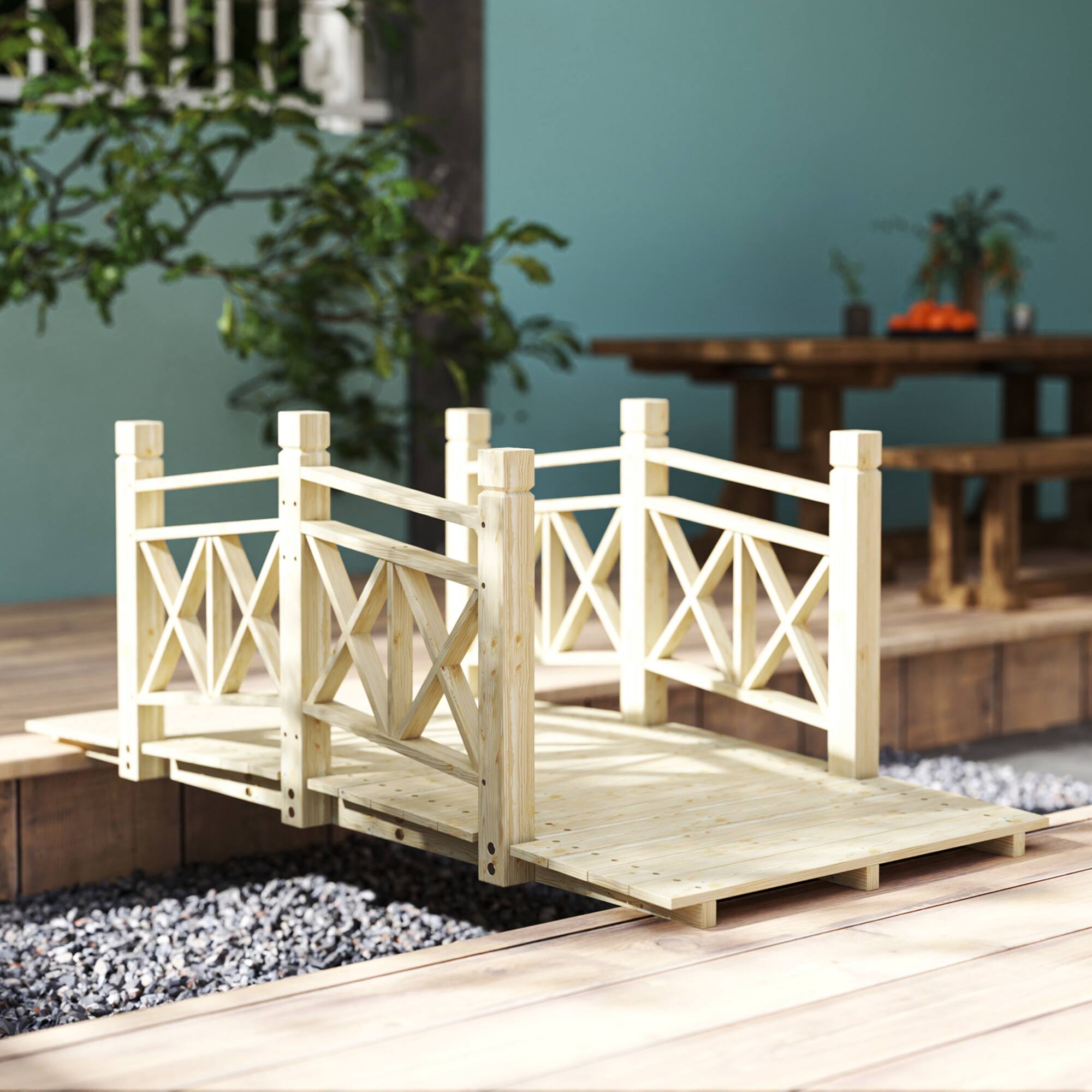 Alt View 1. Outsunny - ft. Wooden Garden Bridge Footbridge for Backyard Ponds, Creeks, Streams - Nature Wood.