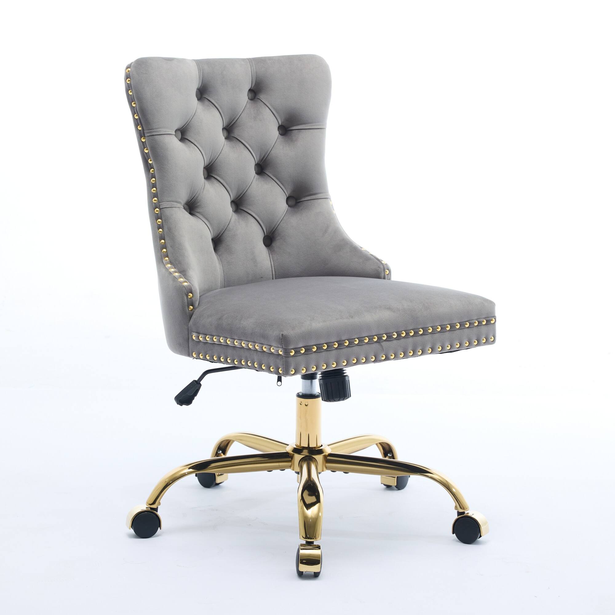 Alt View 4. Z-Edge - Modern Velvet Upholstered Tufted Button Home Office Chair with Metal Base, Adjustable Desk Chair Swivel Office Chair - Gray.