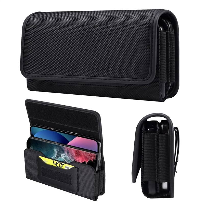 LUXMO - Large Horizontal Universal Dual Phone Slot Nylon Pouch with Credit Card Slot - Black