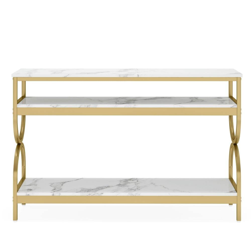Angle. Kadyn - Entryway Table, Console Sofa Table,3-Tier Console Table, 55" Sofa Table with Storage Shelves - White.