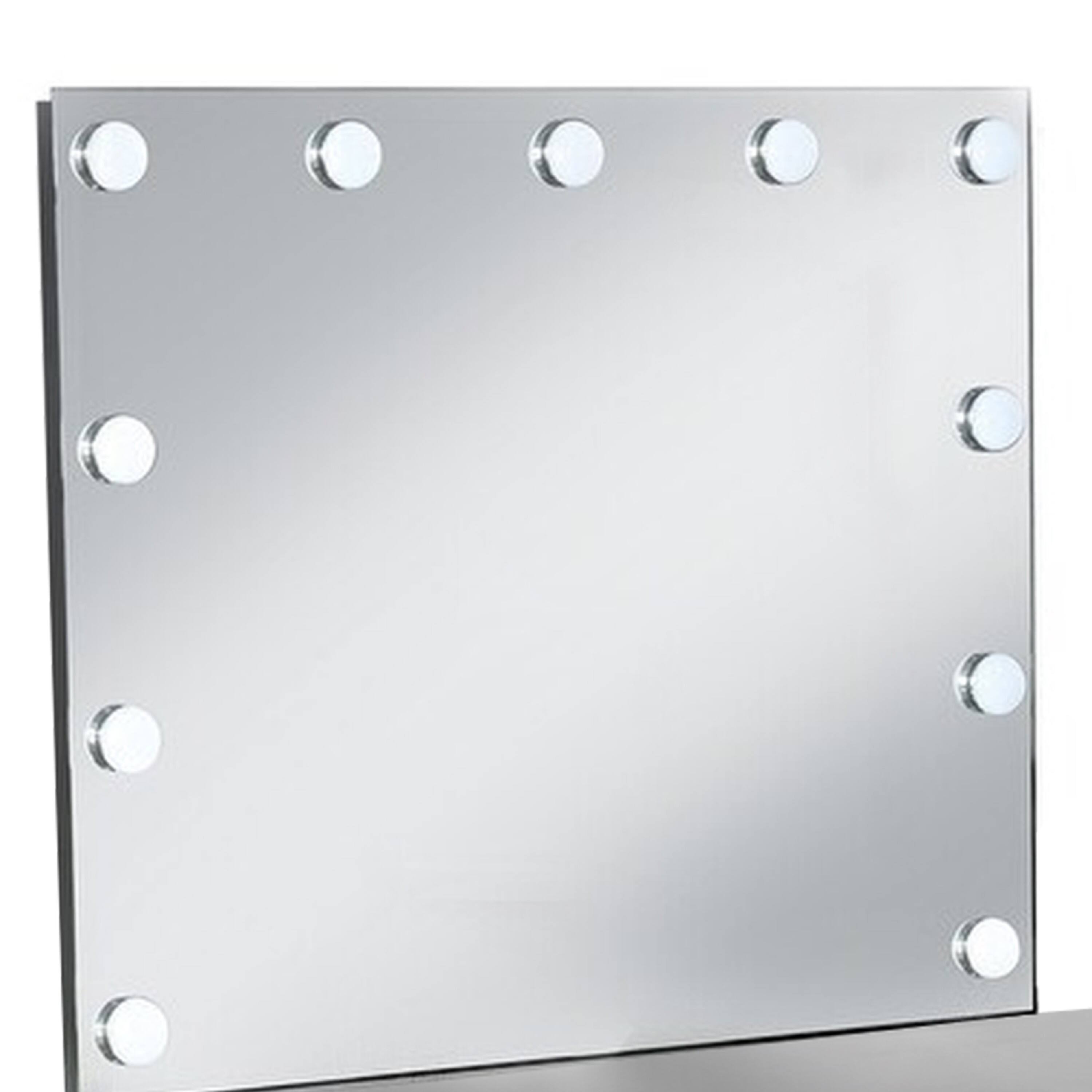 Alt View 1. Manhattan Lane - Vaz 3pc LED Mirror Vanity Table Set w Padded Stool, Glass Top - Obsidian Gray, Clear.