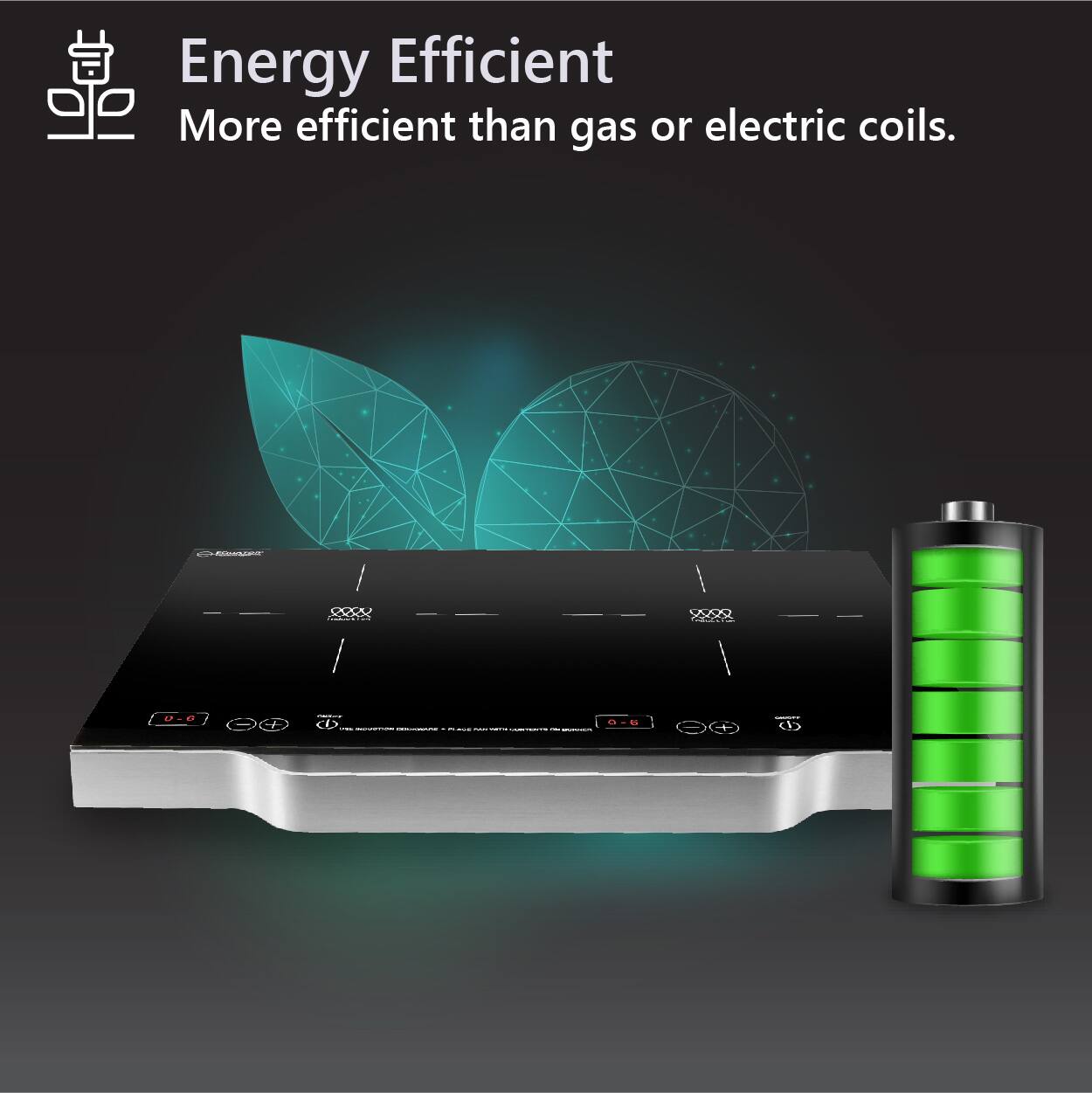 Energy Efficient  
More efficient than gas or electric coils.