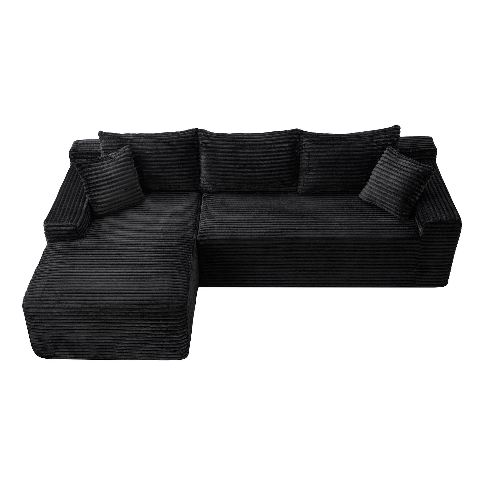 Angle. Boyel Living - 106.3-Inch Corduroy Modular L-Shaped Cloud Sectional Sofa with Chaise - Black.