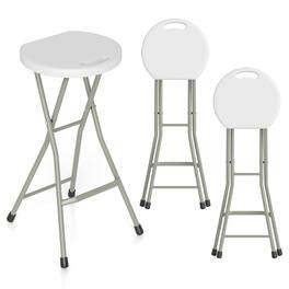 Costway - 3PCS Portable Folding Stool Lightweight Collapsible Round Stool with Handle - White