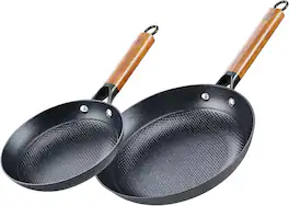 D&M - Cast Iron Non-Stick 2 pcs Fry Pan Set, 8 Inch+10 Inch - Black