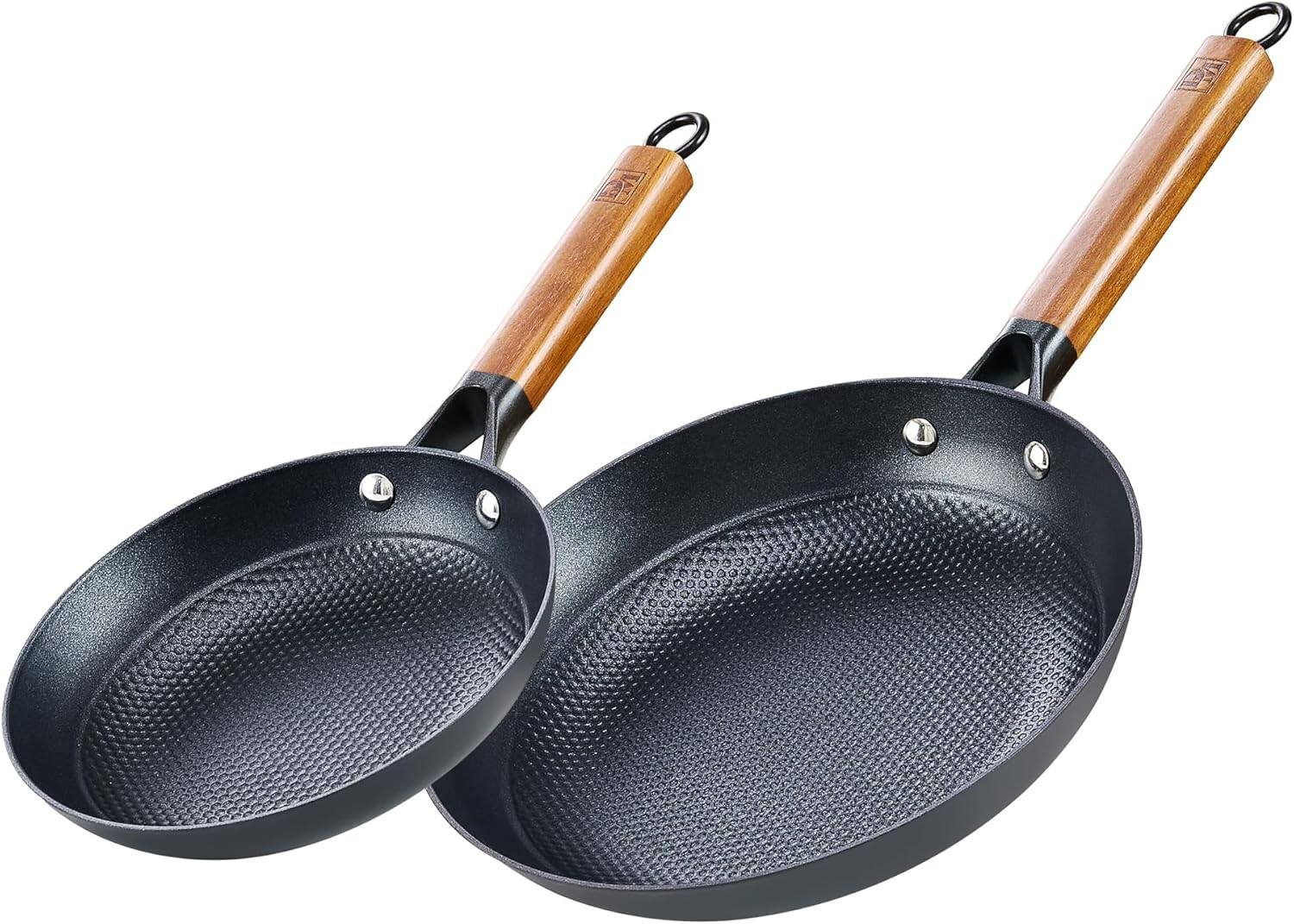 Front. D&M - D&M Cast Iron Non-Stick 2 pcs Fry Pan Set, 8 Inch+10 Inch - black.
