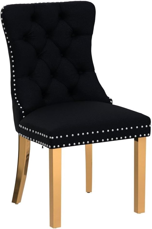 Alt View 3. Trinkets Crazed - Velvet Dining Chair Set of 2 Upholstered Tufted Dining Room Chair with Nailhead Trim - black-gold.