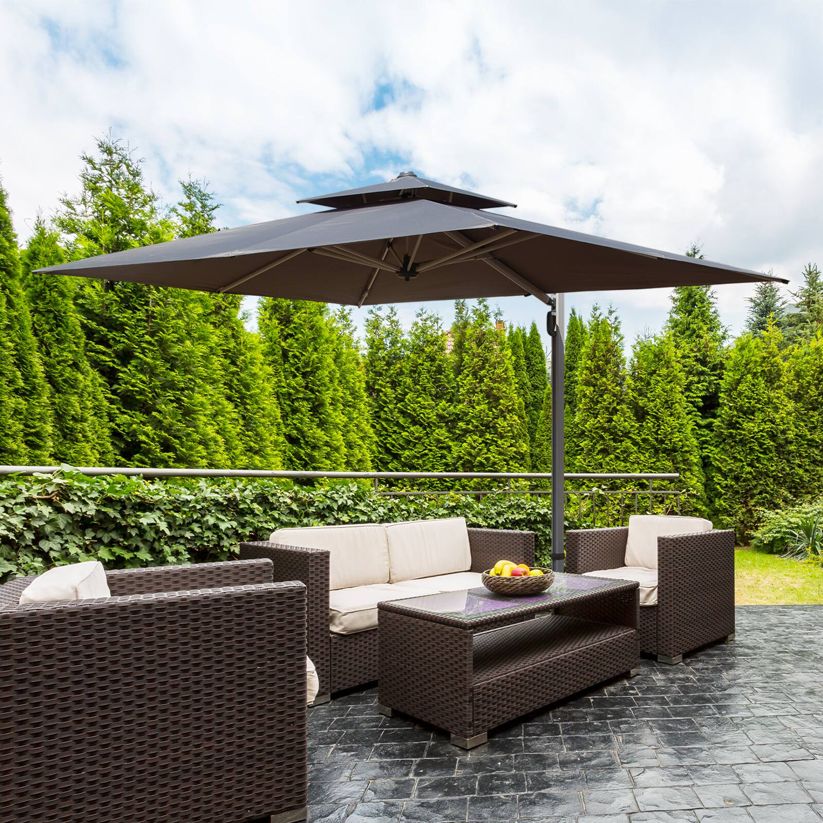 Alt View 1. Ecooso - 9'x 11' Rectangle Cantilever Umbrella with Center Pole(Base Not Included) - Gray.