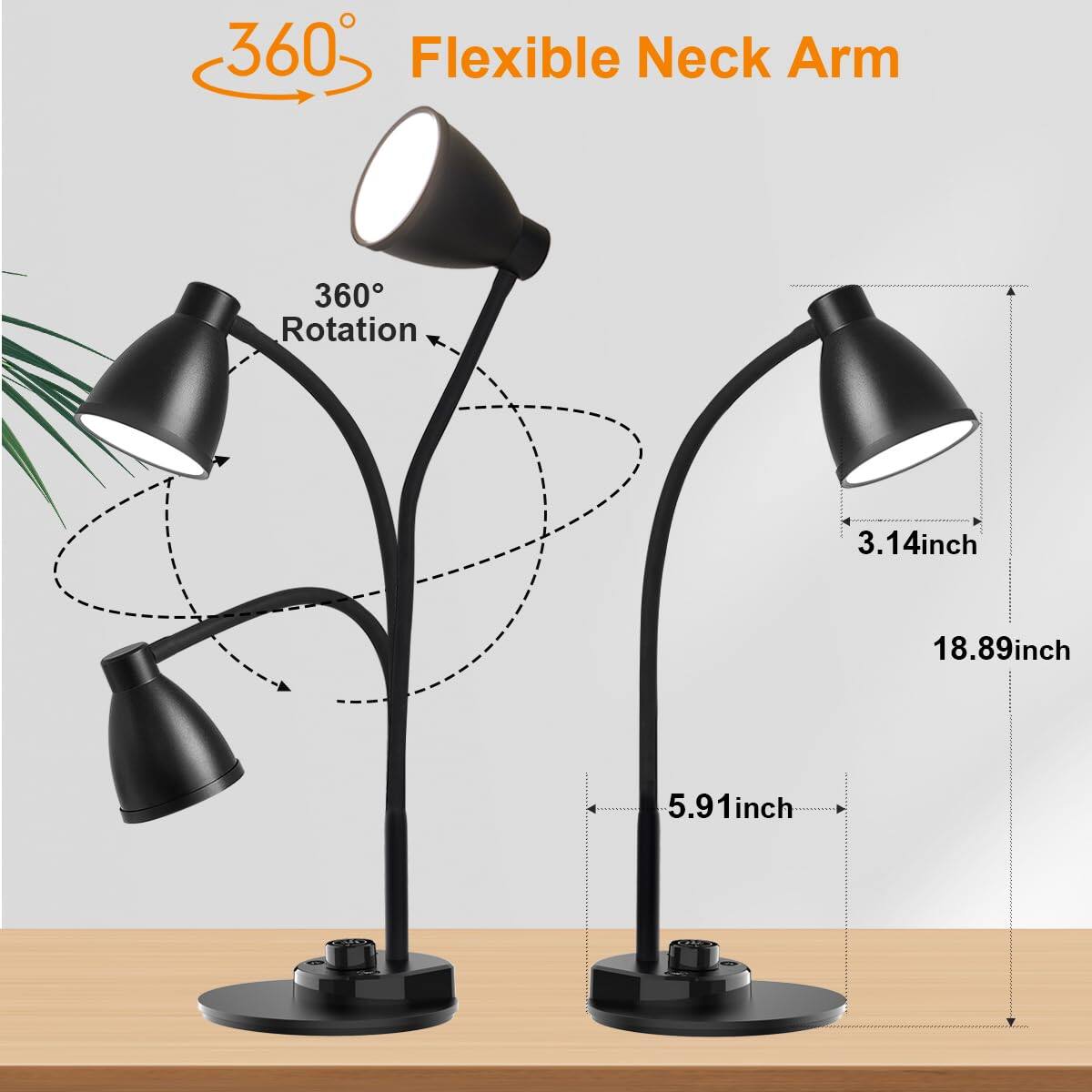 360° Flexible Neck Arm  
360° Rotation  
3.14 inch  
18.89 inch  
5.91 inch
