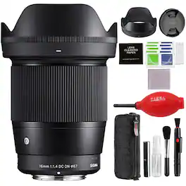 Sigma - 16mm f/1.4 DC DN Contemporary Lens for Canon RF Mount with Advanced Accessory and Travel Bundle | 16mm f1.4 canon - Black