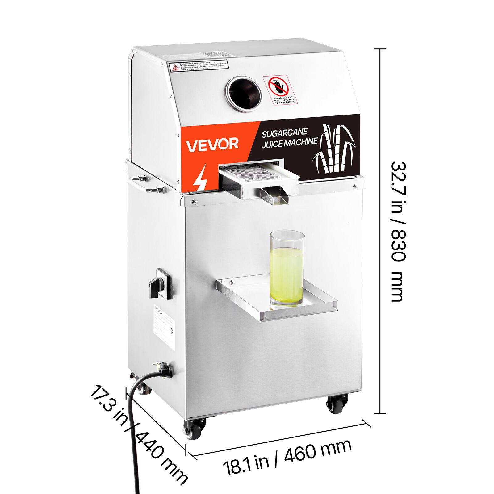 Product: Vevor M - it MILK trade

SUGARCANE JUICE MACHINE

Dimensions:
- Height: 32.7 in / 830 mm
- Width: 17.3 in / 440 mm
- Depth: 18.1 in / 460 mm