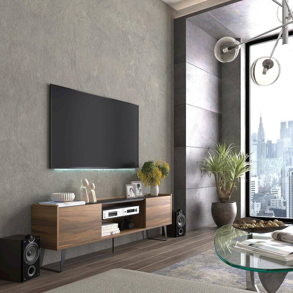 Left. Atelier Mobili - Modern TV Stand for 65-75-80 Inch TVs, Farmhouse Entertainment Center - Brown.