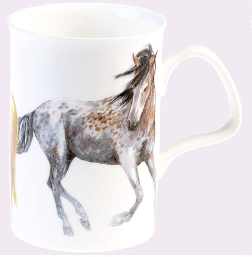 Left. Jiallo - Roy Kirkham Lancaster Mug - My Horse Set of 6, Bone China Ceramic Made in England - Mutli color.